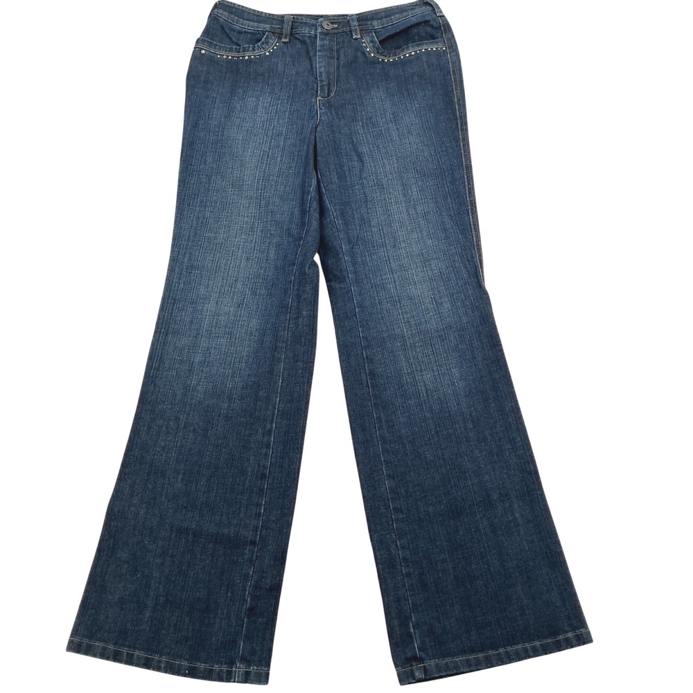 Talbots Wide Leg Jeans Womens 6 Blue Studded Stretch Trouser Y2K Dark Wash